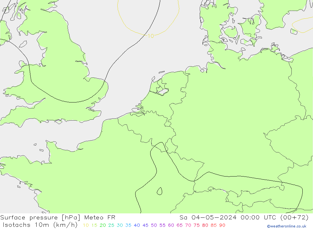 Izotacha (km/godz) Meteo FR so. 04.05.2024 00 UTC