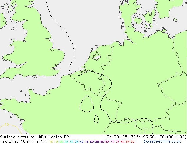Isotachen (km/h) Meteo FR Do 09.05.2024 00 UTC