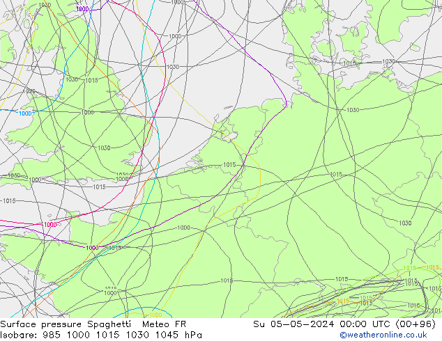 Luchtdruk op zeeniveau Spaghetti Meteo FR zo 05.05.2024 00 UTC