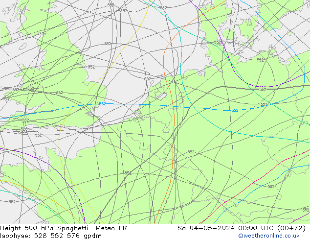 Height 500 hPa Spaghetti Meteo FR so. 04.05.2024 00 UTC