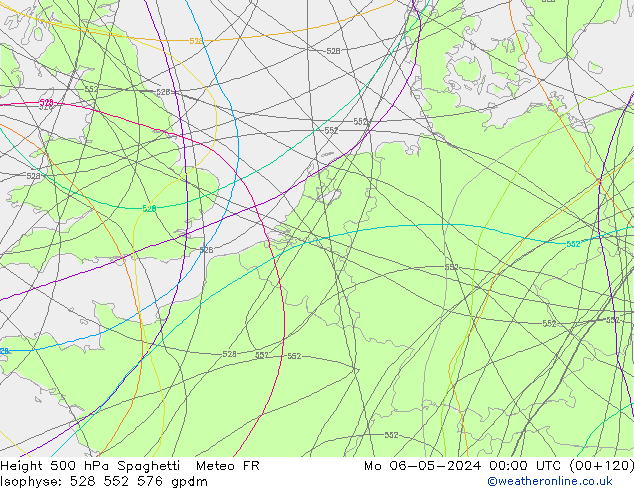 Height 500 hPa Spaghetti Meteo FR pon. 06.05.2024 00 UTC
