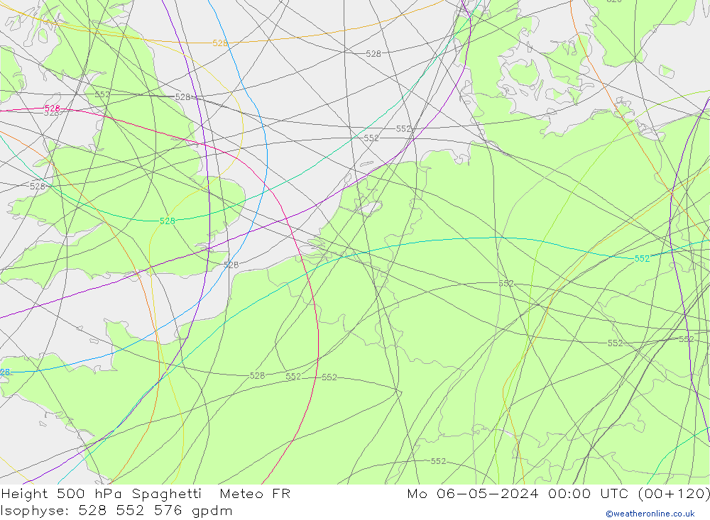 Hoogte 500 hPa Spaghetti Meteo FR ma 06.05.2024 00 UTC