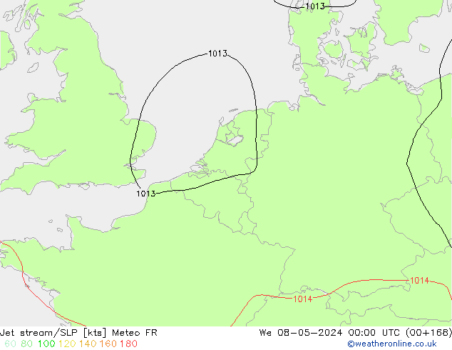高速氣流/地面气压 Meteo FR 星期三 08.05.2024 00 UTC