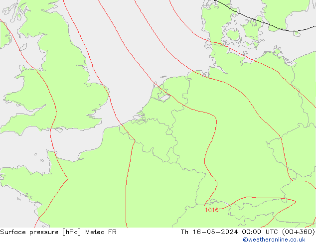 Pressione al suolo Meteo FR gio 16.05.2024 00 UTC
