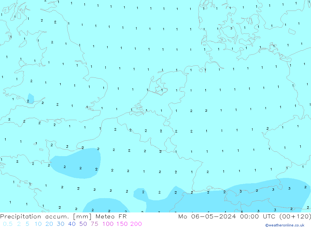 Precipitation accum. Meteo FR lun 06.05.2024 00 UTC