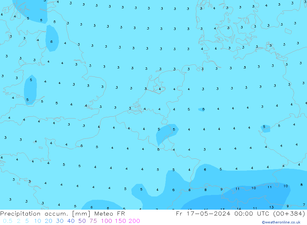 Precipitation accum. Meteo FR Fr 17.05.2024 00 UTC