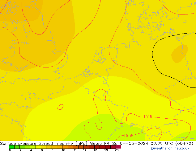 Presión superficial Spread Meteo FR sáb 04.05.2024 00 UTC