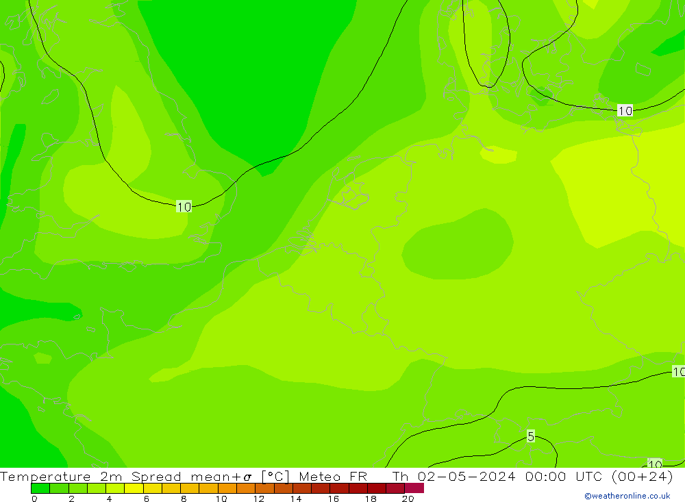 Temperatuurkaart Spread Meteo FR do 02.05.2024 00 UTC