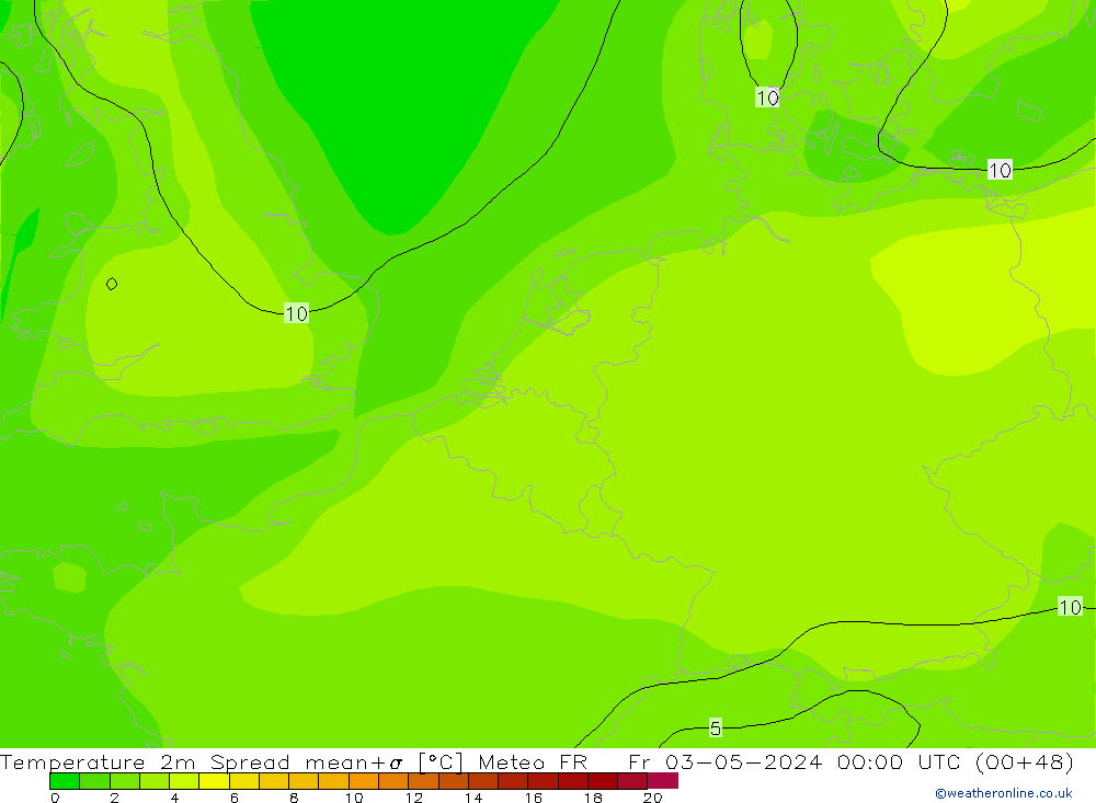 Temperaturkarte Spread Meteo FR Fr 03.05.2024 00 UTC