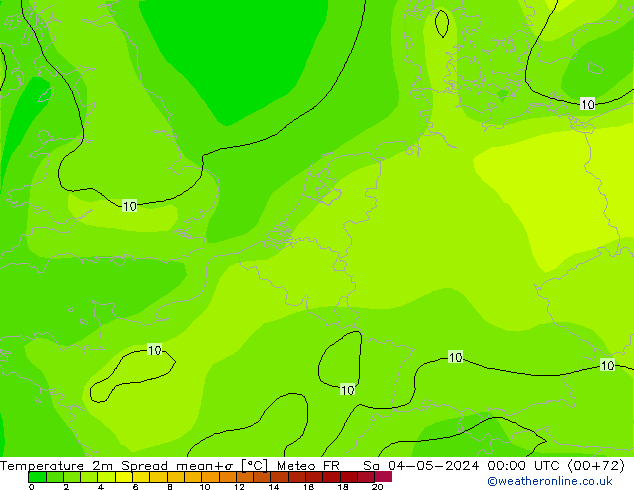 mapa temperatury 2m Spread Meteo FR so. 04.05.2024 00 UTC