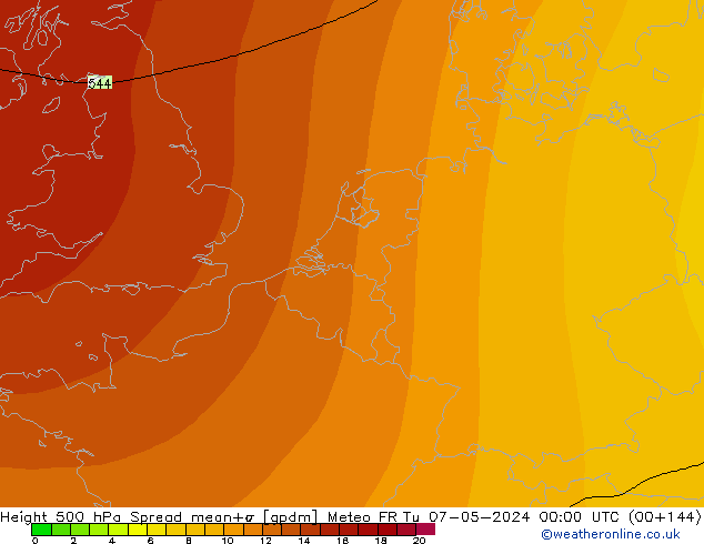 Height 500 hPa Spread Meteo FR mar 07.05.2024 00 UTC