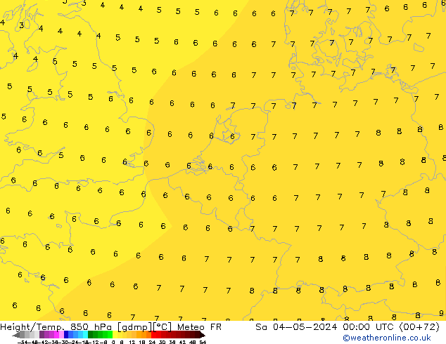 Height/Temp. 850 hPa Meteo FR so. 04.05.2024 00 UTC