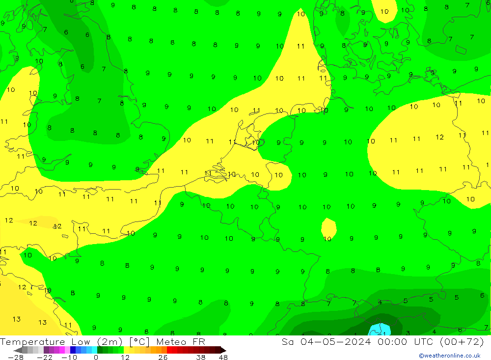 Темпер. мин. (2т) Meteo FR сб 04.05.2024 00 UTC