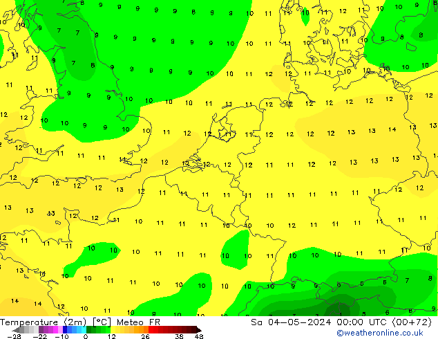 Temperatura (2m) Meteo FR sab 04.05.2024 00 UTC