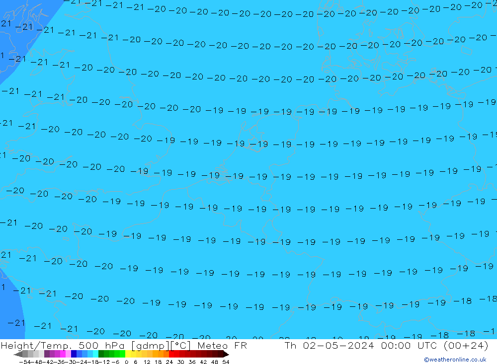 Height/Temp. 500 hPa Meteo FR Th 02.05.2024 00 UTC