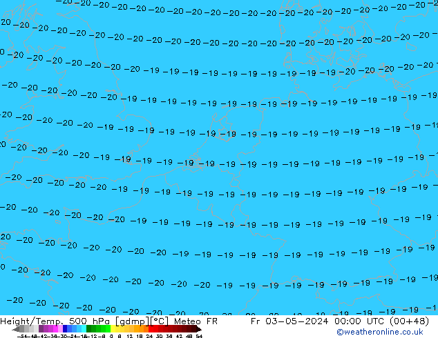 Yükseklik/Sıc. 500 hPa Meteo FR Cu 03.05.2024 00 UTC