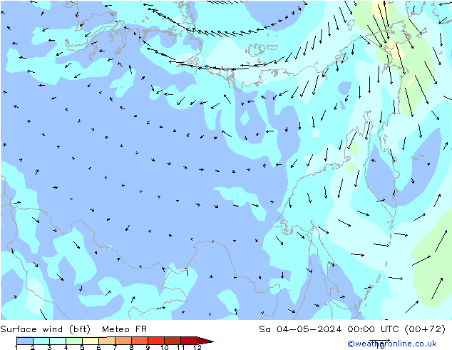 Surface wind (bft) Meteo FR Sa 04.05.2024 00 UTC