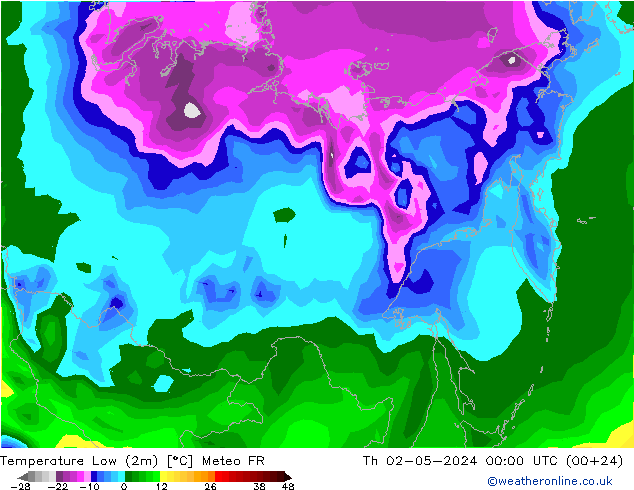 Minumum Değer (2m) Meteo FR Per 02.05.2024 00 UTC