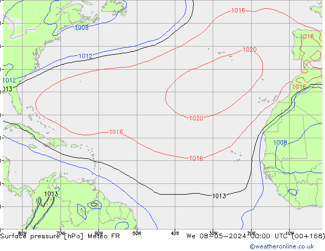pression de l'air Meteo FR mer 08.05.2024 00 UTC