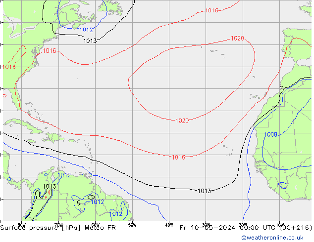 Presión superficial Meteo FR vie 10.05.2024 00 UTC
