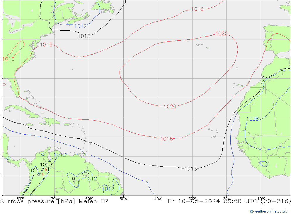 pression de l'air Meteo FR ven 10.05.2024 00 UTC