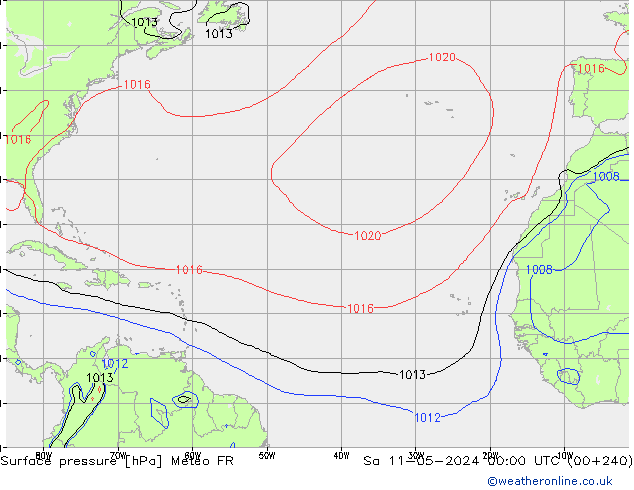 Surface pressure Meteo FR Sa 11.05.2024 00 UTC