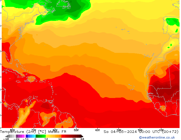 Temperatura (2m) Meteo FR sab 04.05.2024 00 UTC