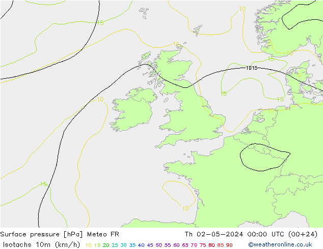 Isotachs (kph) Meteo FR Qui 02.05.2024 00 UTC