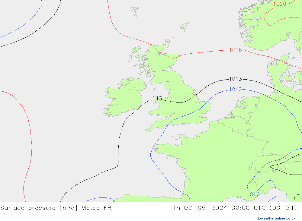 Surface pressure Meteo FR Th 02.05.2024 00 UTC