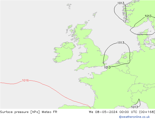 Pressione al suolo Meteo FR mer 08.05.2024 00 UTC