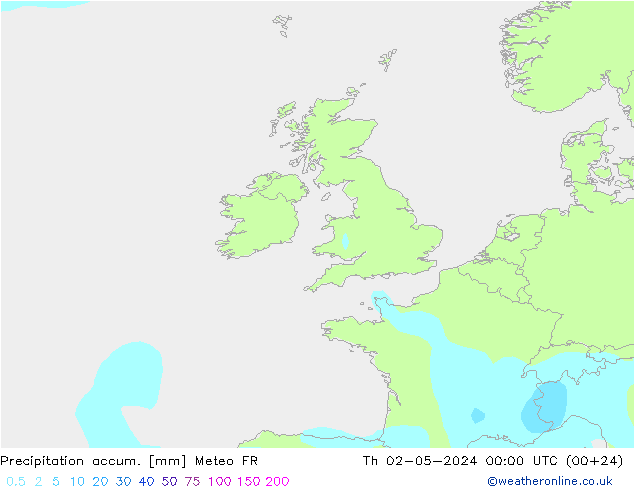 Precipitation accum. Meteo FR Th 02.05.2024 00 UTC