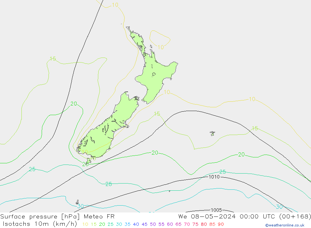Isotachs (kph) Meteo FR St 08.05.2024 00 UTC