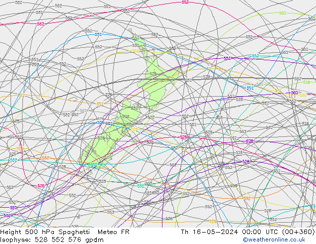 Height 500 hPa Spaghetti Meteo FR gio 16.05.2024 00 UTC