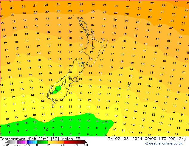 Temperature High (2m) Meteo FR Th 02.05.2024 00 UTC