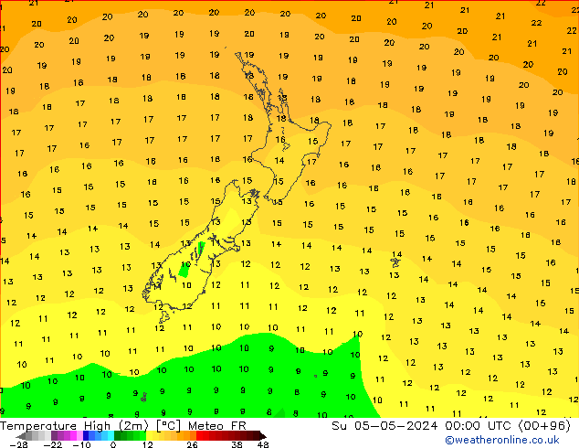 temperatura máx. (2m) Meteo FR Dom 05.05.2024 00 UTC