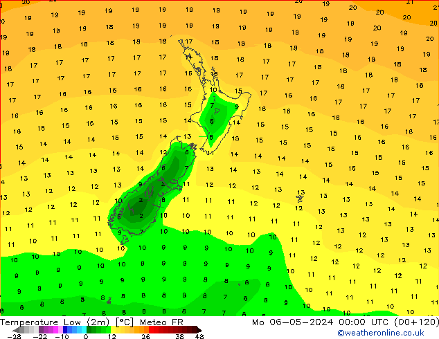 Temperature Low (2m) Meteo FR Mo 06.05.2024 00 UTC