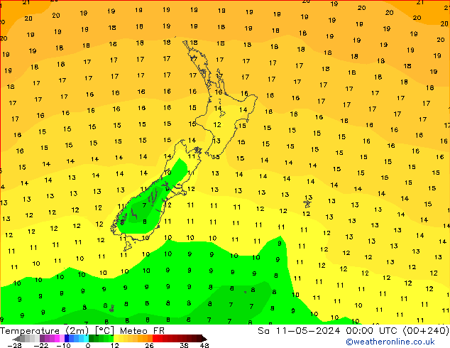 Temperatuurkaart (2m) Meteo FR za 11.05.2024 00 UTC