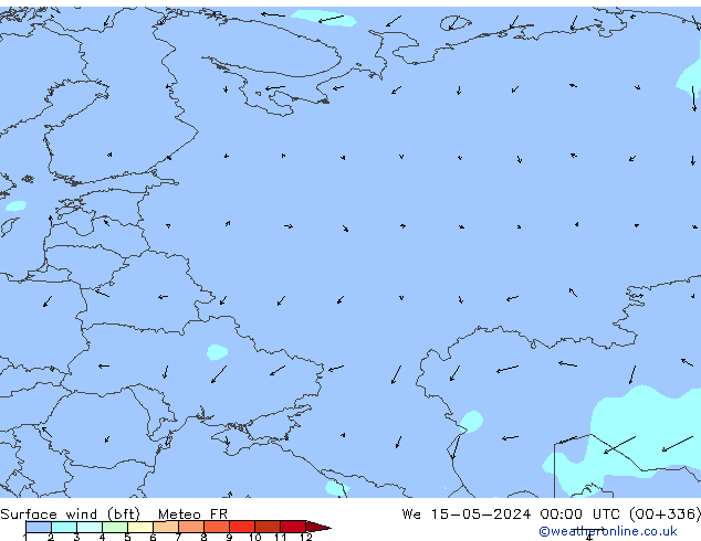 Surface wind (bft) Meteo FR We 15.05.2024 00 UTC