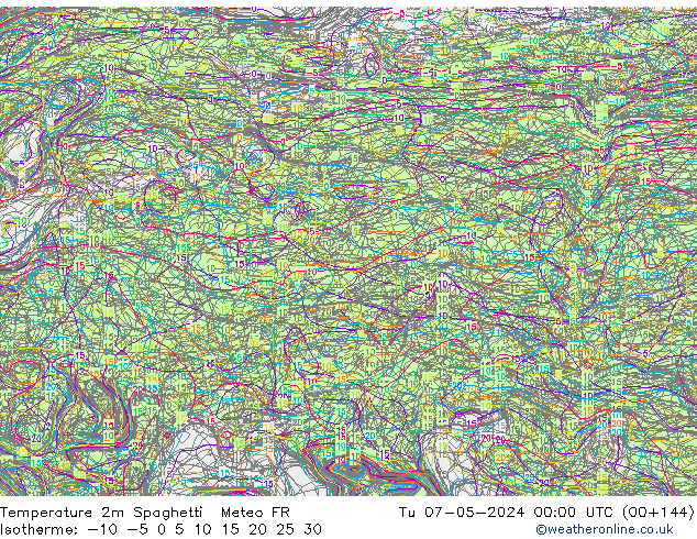 Temperature 2m Spaghetti Meteo FR Út 07.05.2024 00 UTC