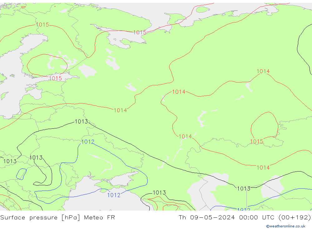 Atmosférický tlak Meteo FR Čt 09.05.2024 00 UTC