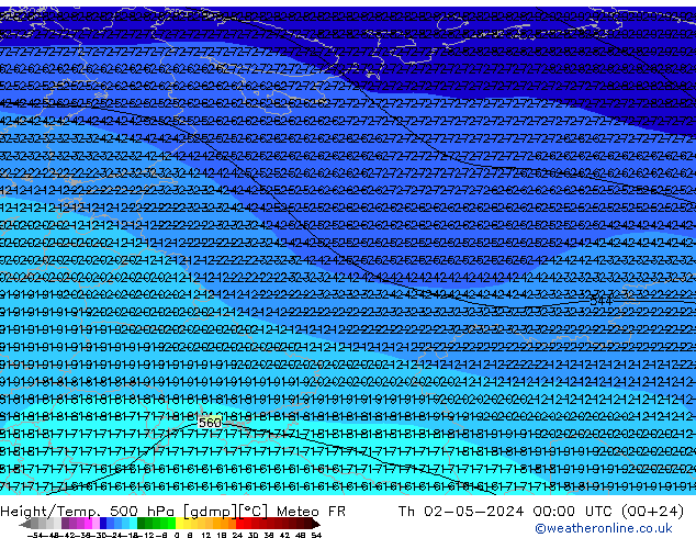 Height/Temp. 500 гПа Meteo FR чт 02.05.2024 00 UTC