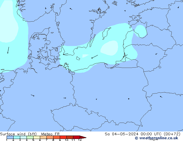 wiatr 10 m (bft) Meteo FR so. 04.05.2024 00 UTC