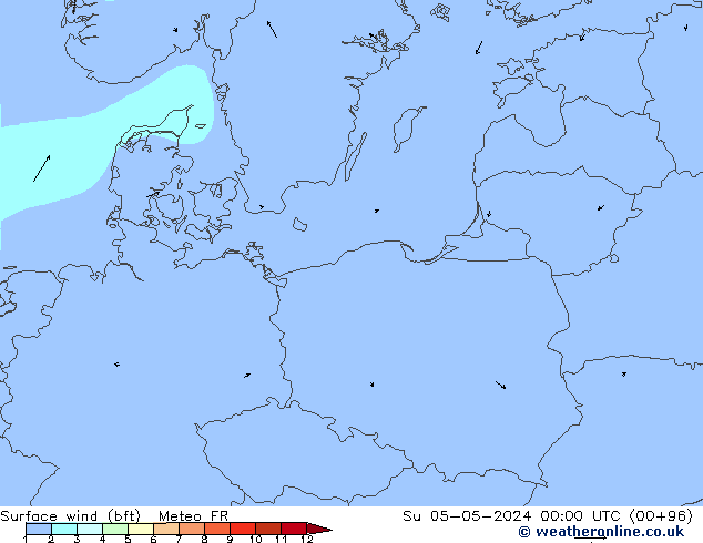 Vento 10 m (bft) Meteo FR Dom 05.05.2024 00 UTC