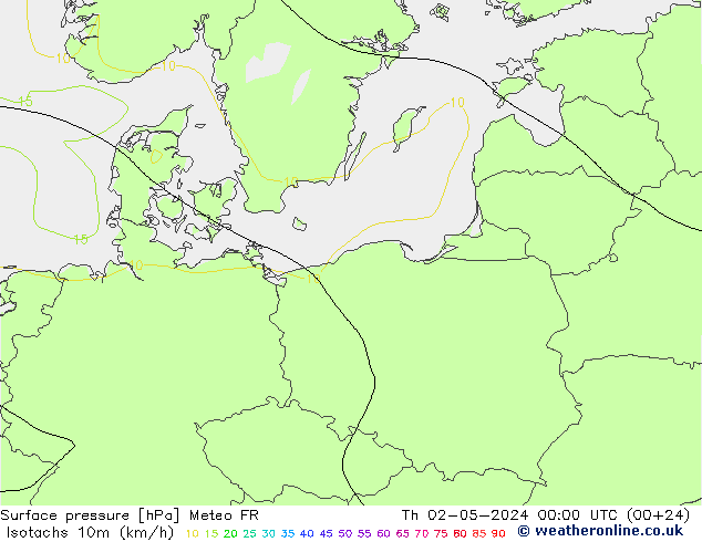 Isotaca (kph) Meteo FR jue 02.05.2024 00 UTC
