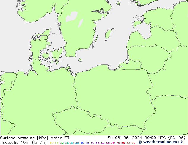 Eşrüzgar Hızları (km/sa) Meteo FR Paz 05.05.2024 00 UTC