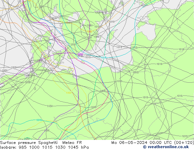 Surface pressure Spaghetti Meteo FR Mo 06.05.2024 00 UTC