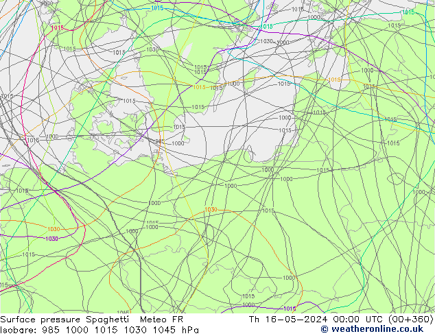 pressão do solo Spaghetti Meteo FR Qui 16.05.2024 00 UTC