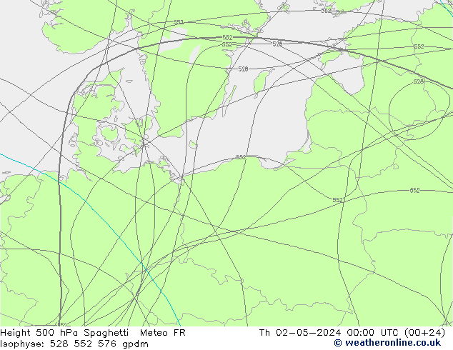 Height 500 hPa Spaghetti Meteo FR Čt 02.05.2024 00 UTC