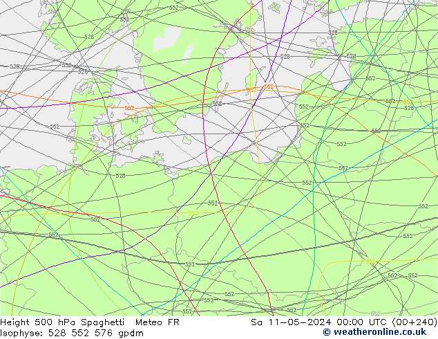 Height 500 hPa Spaghetti Meteo FR Sa 11.05.2024 00 UTC