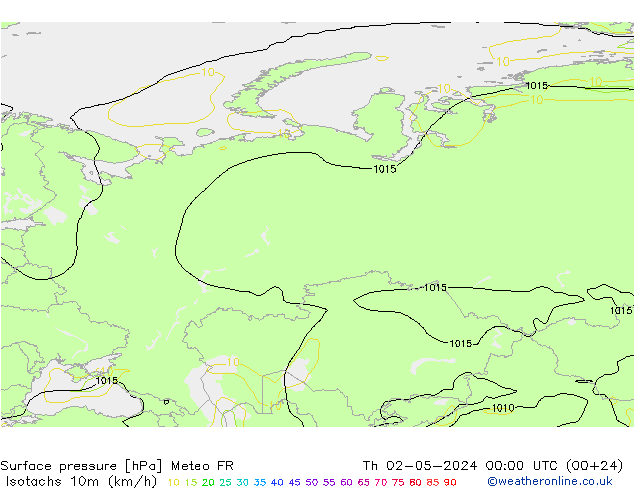 Isotachen (km/h) Meteo FR do 02.05.2024 00 UTC